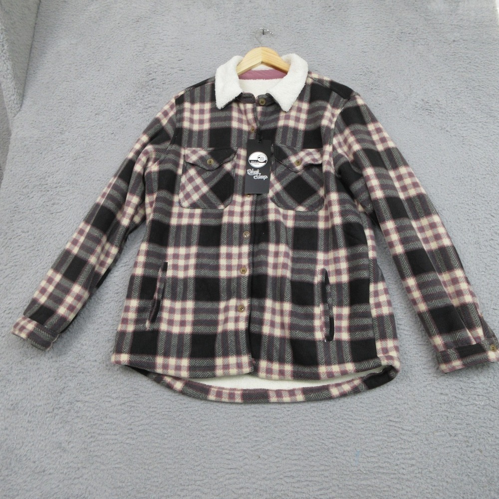 Black Sheep Sherpa Lined Jacket Mens XL‎ Black Cream Plaid Shacket Warm LFJ506